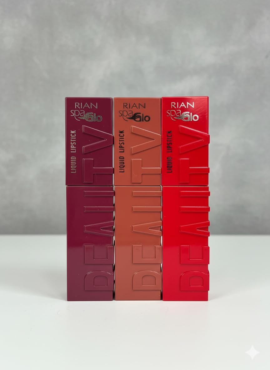 RIAN SPAGLO Matte Liquid Lipstick Combo – Shade 101 Red Velvet + 102 Wine Muse + 103 Nude Caramel | Matte Finish | Long Lasting | Set of 3