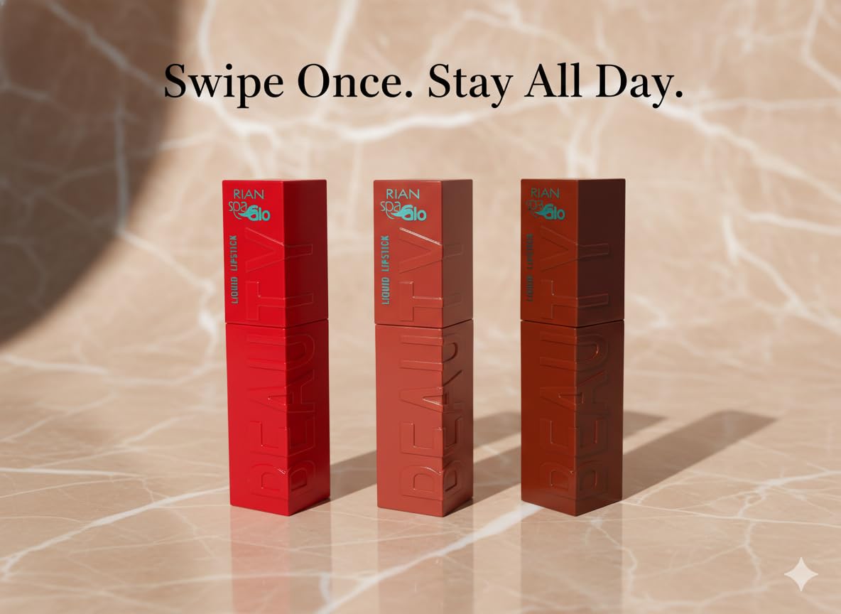 RIAN SPAGLO Liquid Lipstick Set of 3 | Shades 110 Ruby Desire, 111 Burnt Rose & 112 Mocha Brown | Long Stay, Waterproof & Kissproof Matte Finish