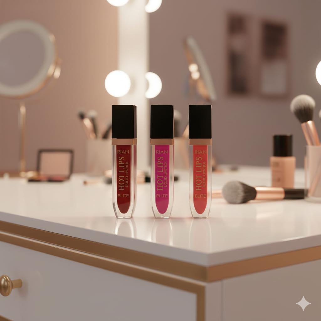RIAN Hot Lips Elite Liquid Lipstick Set, 3 Colors Pack, Red Pink Brown Shades 109,103, 105
