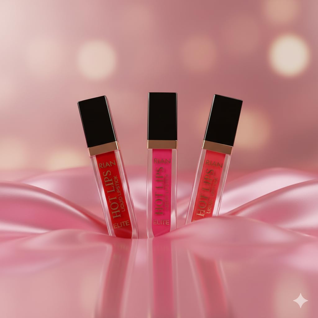 RIAN Hot Lips Elite Liquid Lipstick Set, 3 Colors Pack, Red Pink Brown Shades 109,103, 105