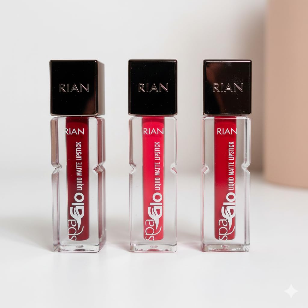 RIAN SpaGlo Liquid Matte Lipstick Set of 3 | Shade 101 Ruby Petal, Shade 102 Velvet Cherry, Shade 103 Rosy Blossom | Matte Finish
