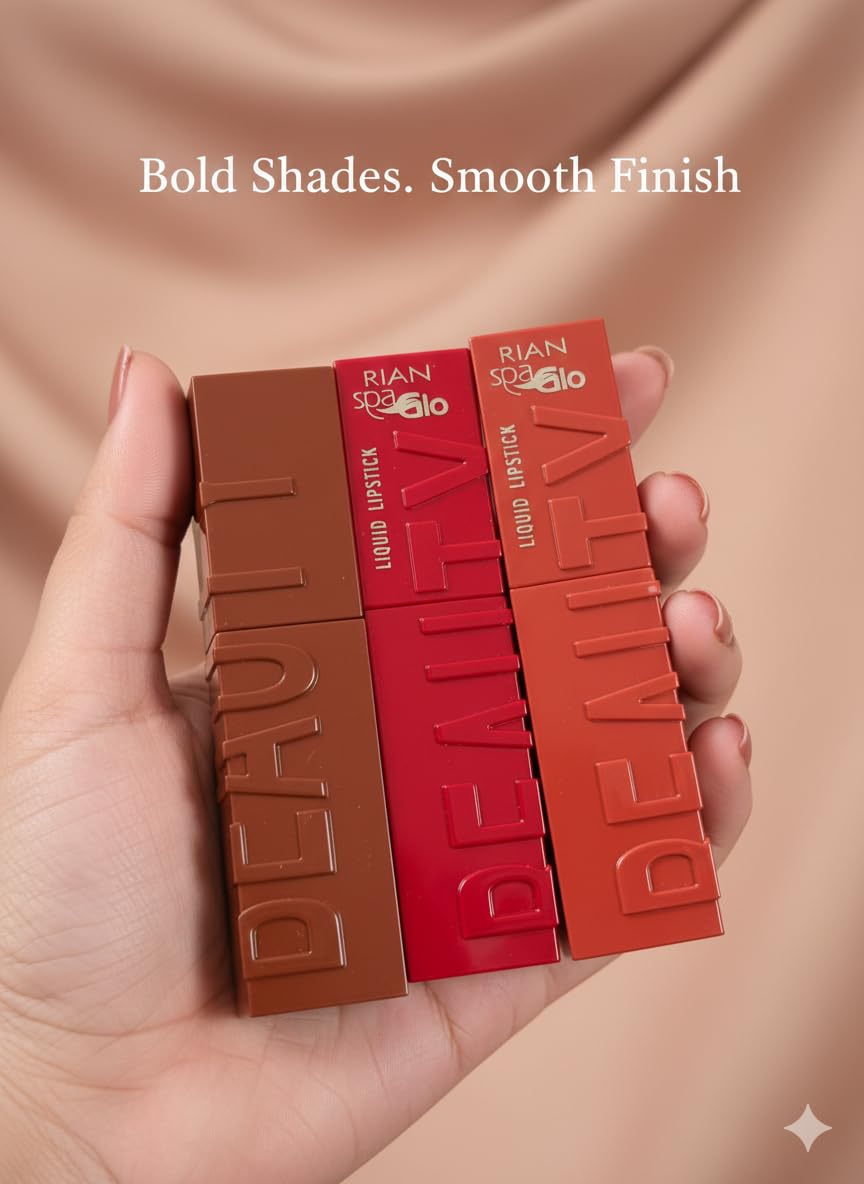 RIAN SPAGLO Liquid Lipstick Set of 3 | Shades 110 Ruby Desire, 111 Burnt Rose & 112 Mocha Brown | Long Stay, Waterproof & Kissproof Matte Finish
