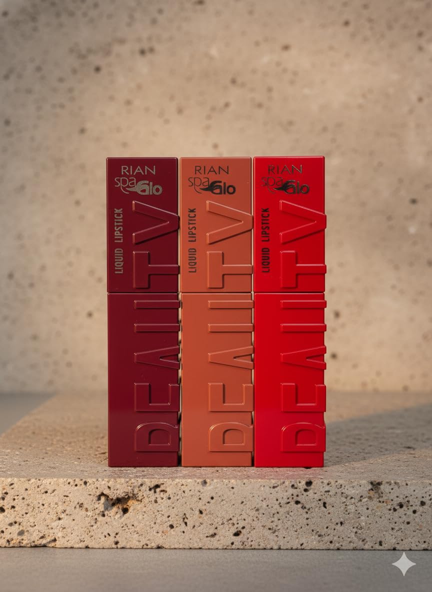 RIAN SPAGLO Matte Liquid Lipstick Combo – Shade 101 Red Velvet + 102 Wine Muse + 103 Nude Caramel | Matte Finish | Long Lasting | Set of 3