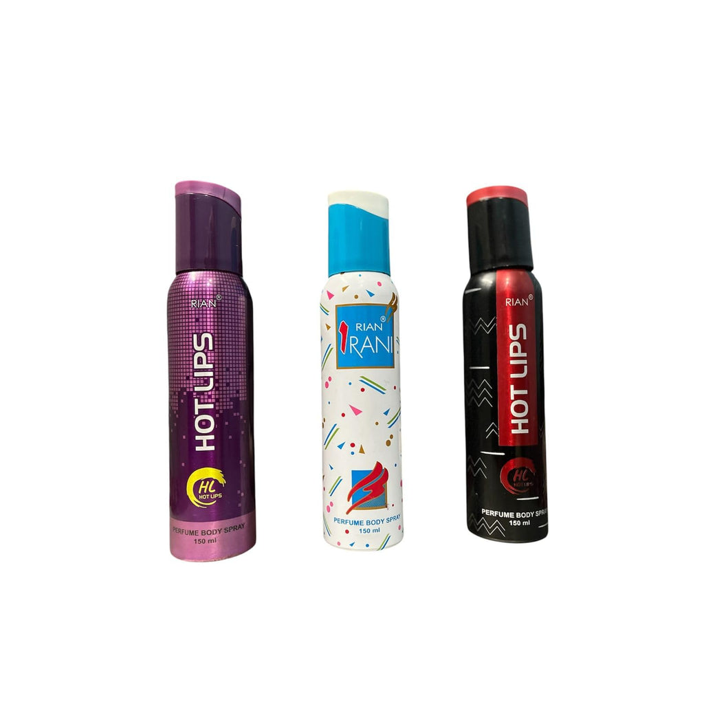 Rian Perfume Body Spray Combo – Hot Lips RED, PRIETY, IRANI (3 x 150ml)