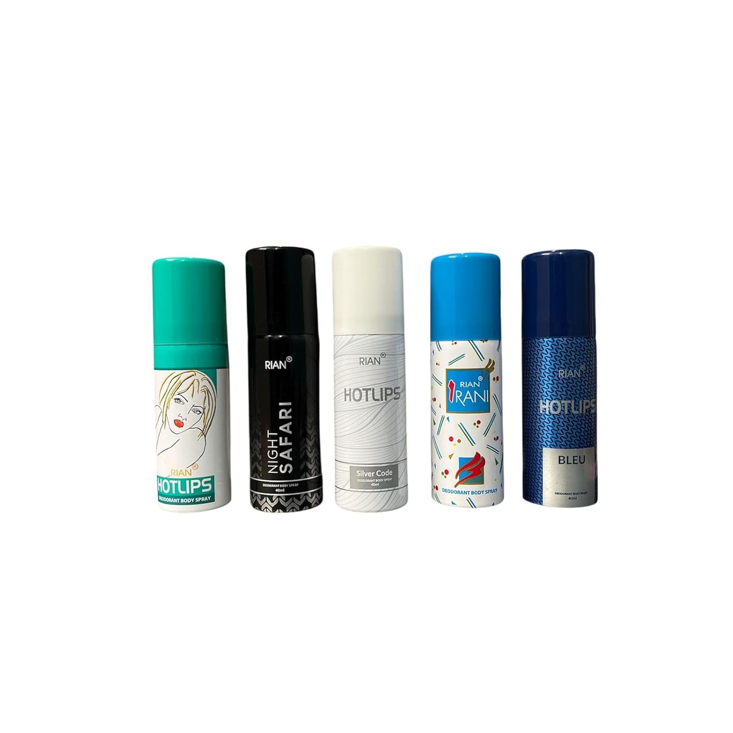 RIAN MINI DEODORANT BODY SPRAY 40ML(HOTLIPS,NIGHT SAFARI,IRANI,SILVER CODE,BLEU)