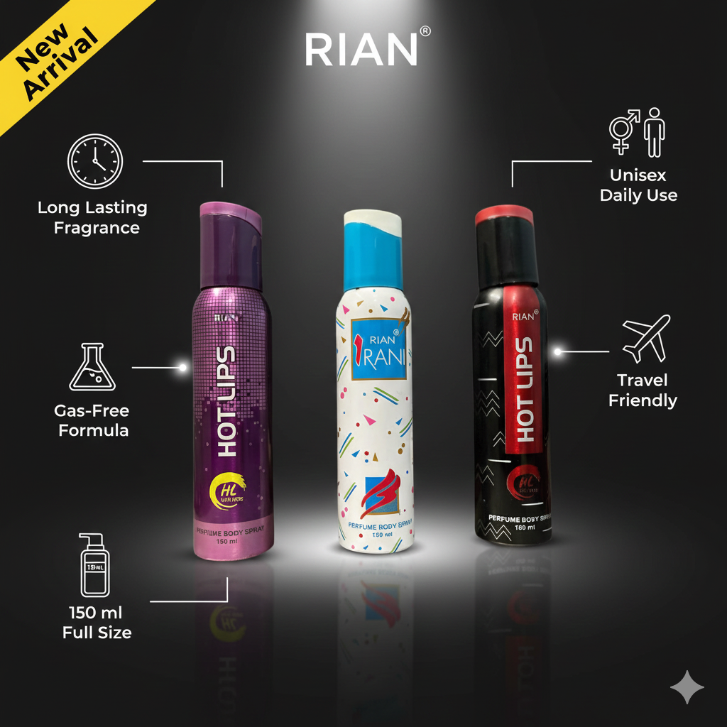 Rian Perfume Body Spray Combo – Hot Lips RED, PRIETY, IRANI (3 x 150ml)