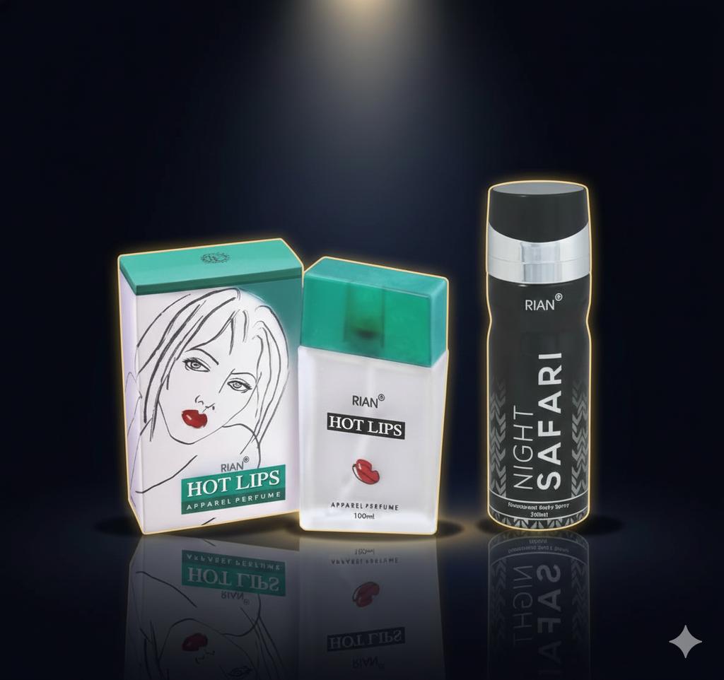 RIAN Hotlips Apparel Perfume (100ml) & Night Safari Deodorant (200ml) Combo