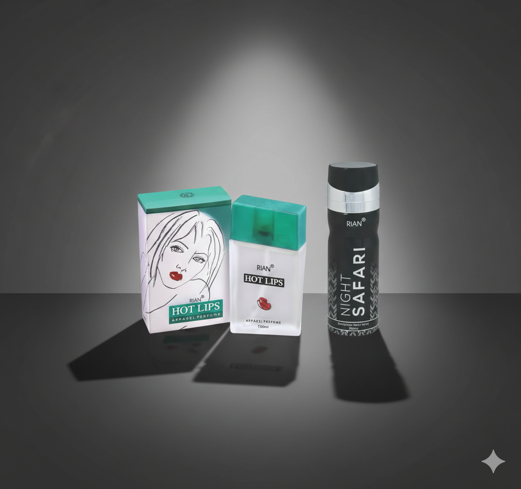 RIAN Hotlips Apparel Perfume (100ml) & Night Safari Deodorant (200ml) Combo