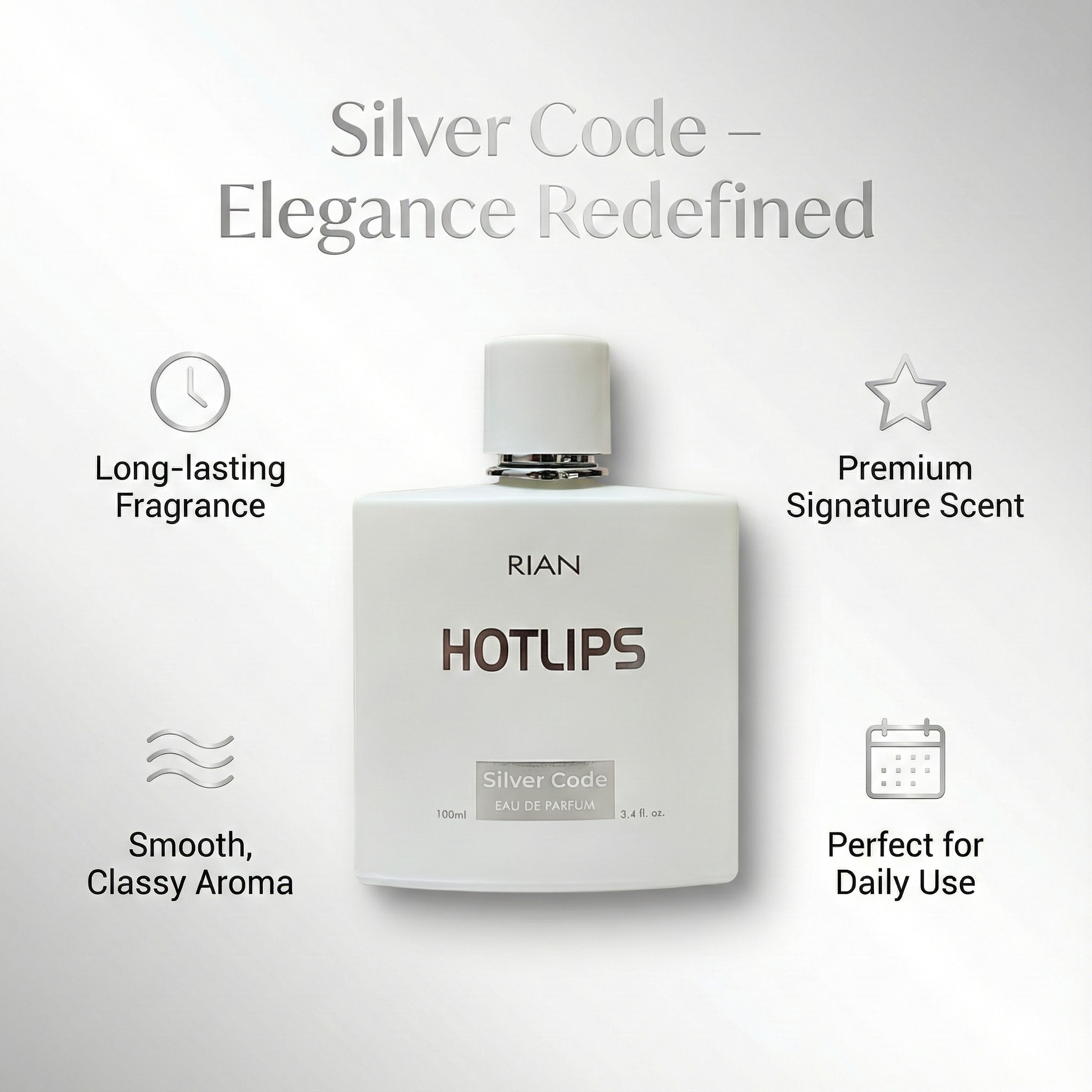 RIAN HOTLIPS Silver Code Eau de Parfum 100ml – Long-Lasting Premium Fragrance for Men & Women
