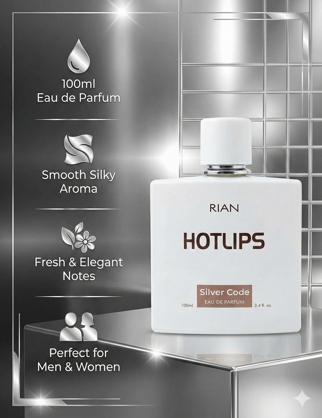 RIAN HOTLIPS Silver Code Eau de Parfum 100ml – Long-Lasting Premium Fragrance for Men & Women