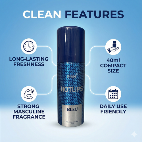 Click to see full view  Ask Rufus  What does it smell like?   Is this deodorant long-lasting?   Can it be used on sensitive skin?   Ask something else RIAN Hotlips Bleu Deodorant Body Spray – 40ml