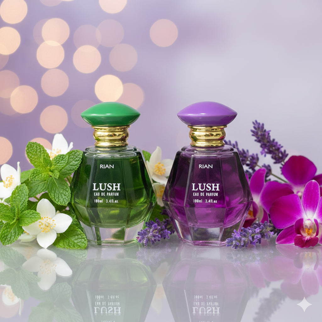RIAN Lush Eau De Parfum Set, 100 ml, Green and Purple, Pack of 2