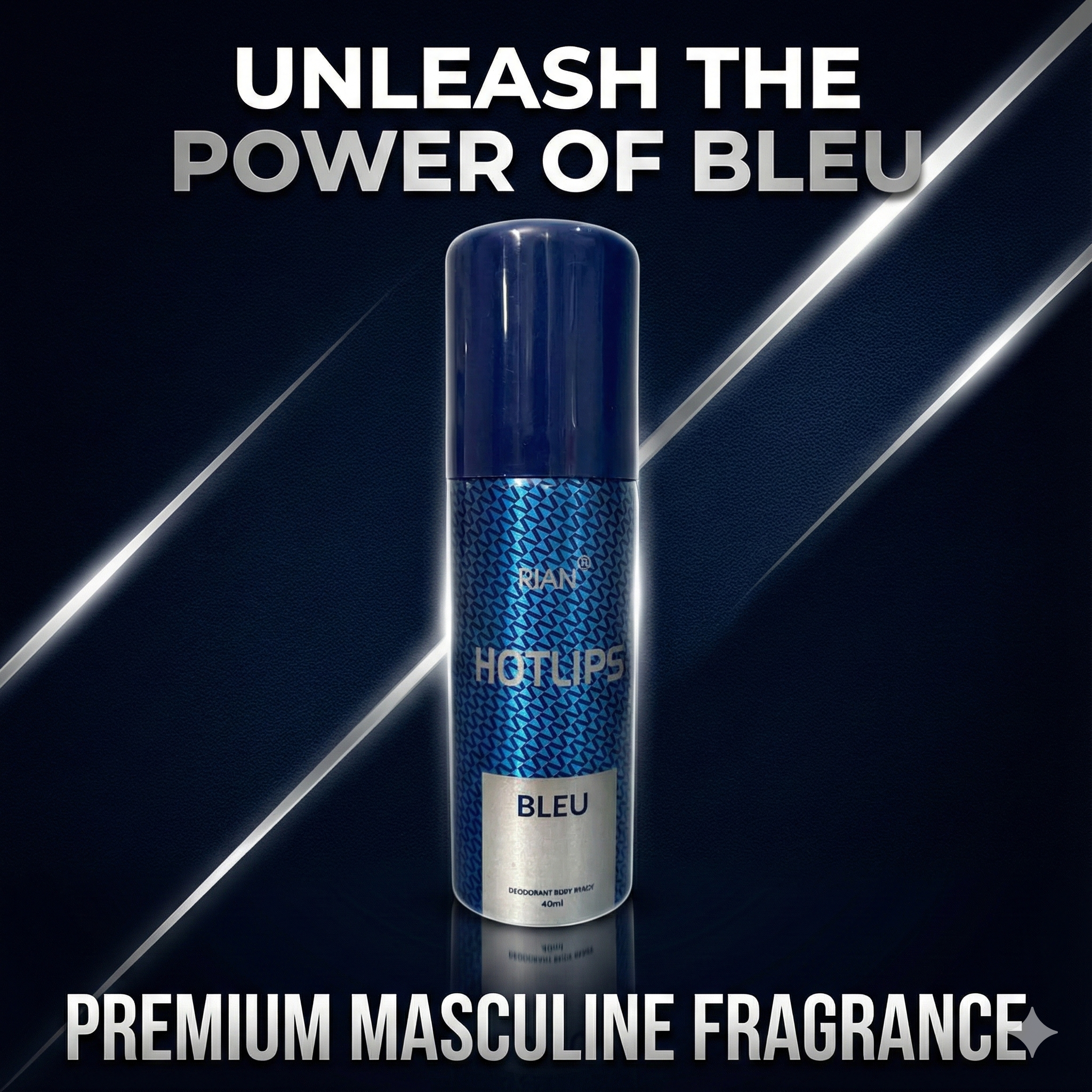 Click to see full view  Ask Rufus  What does it smell like?   Is this deodorant long-lasting?   Can it be used on sensitive skin?   Ask something else RIAN Hotlips Bleu Deodorant Body Spray – 40ml