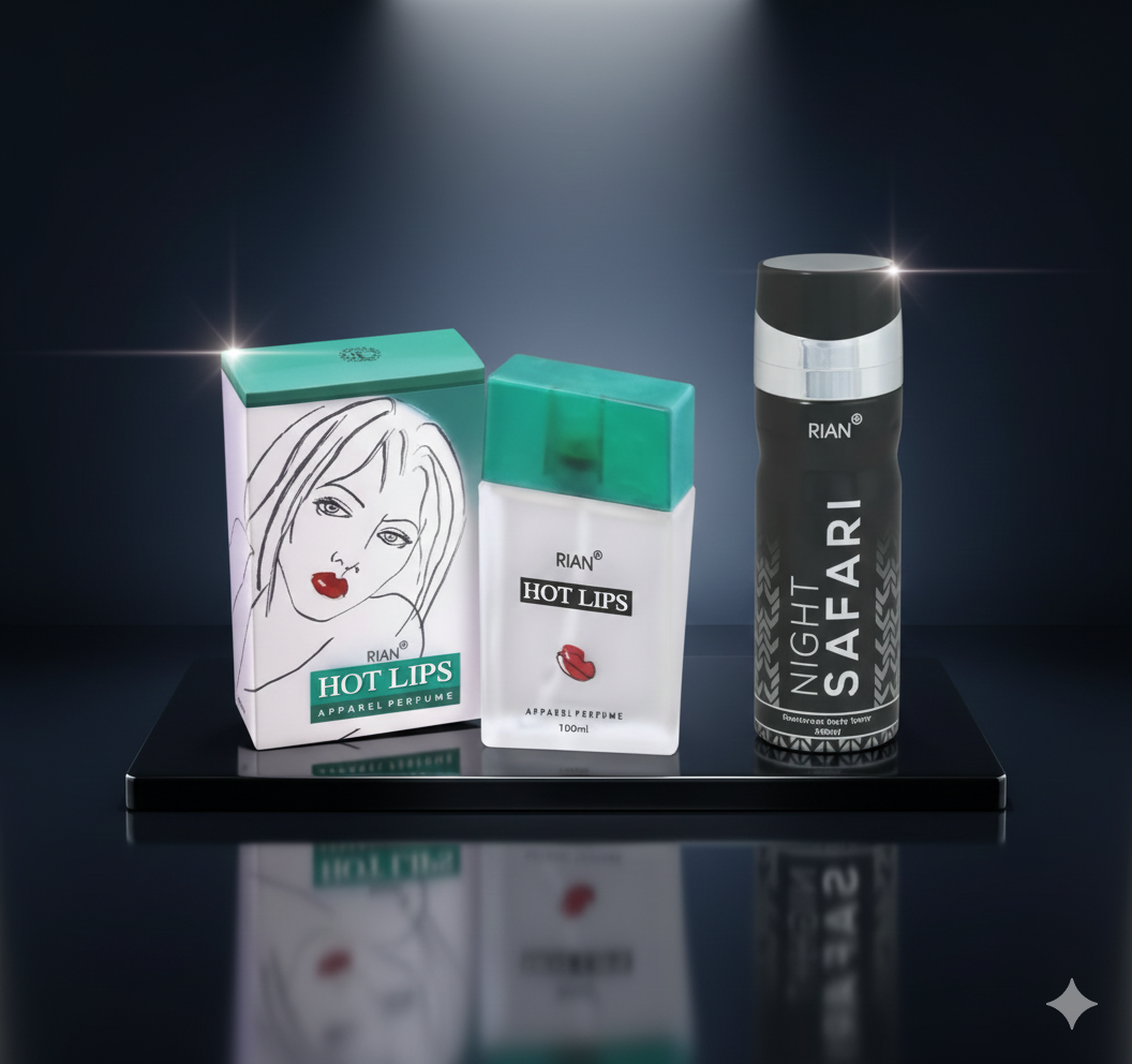 RIAN Hotlips Apparel Perfume (100ml) & Night Safari Deodorant (200ml) Combo