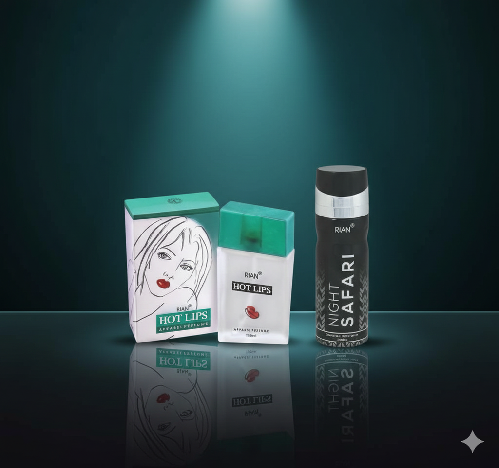RIAN Hotlips Apparel Perfume (100ml) & Night Safari Deodorant (200ml) Combo